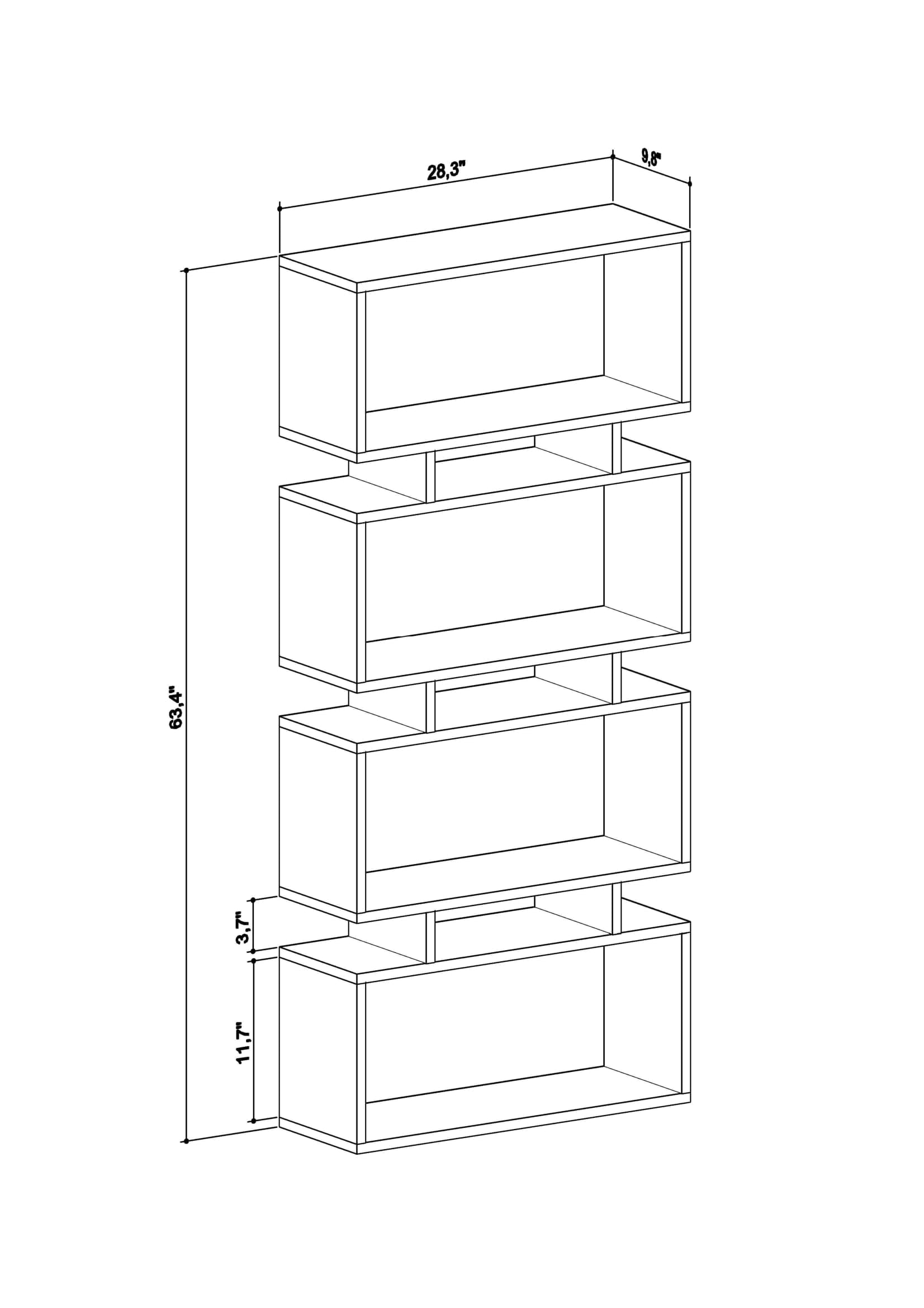 Ada Home Decor Langdon 4 Tier Bookcase, Oak/White
