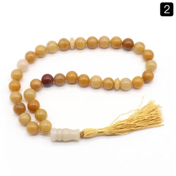 HOOUN 12mm Mixed Gemstone 33 Beads Tassel Mala Bracelet Prayer Lucky Meditation-Yellow Jade