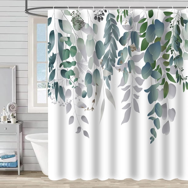 Cortina de baño, cortina de ducha de plantas verdes, impermeable y a prueba de moho, impresión digital 3D, partición de cortina de baño de bosque, no requiere perforación, yj422, 150*180
