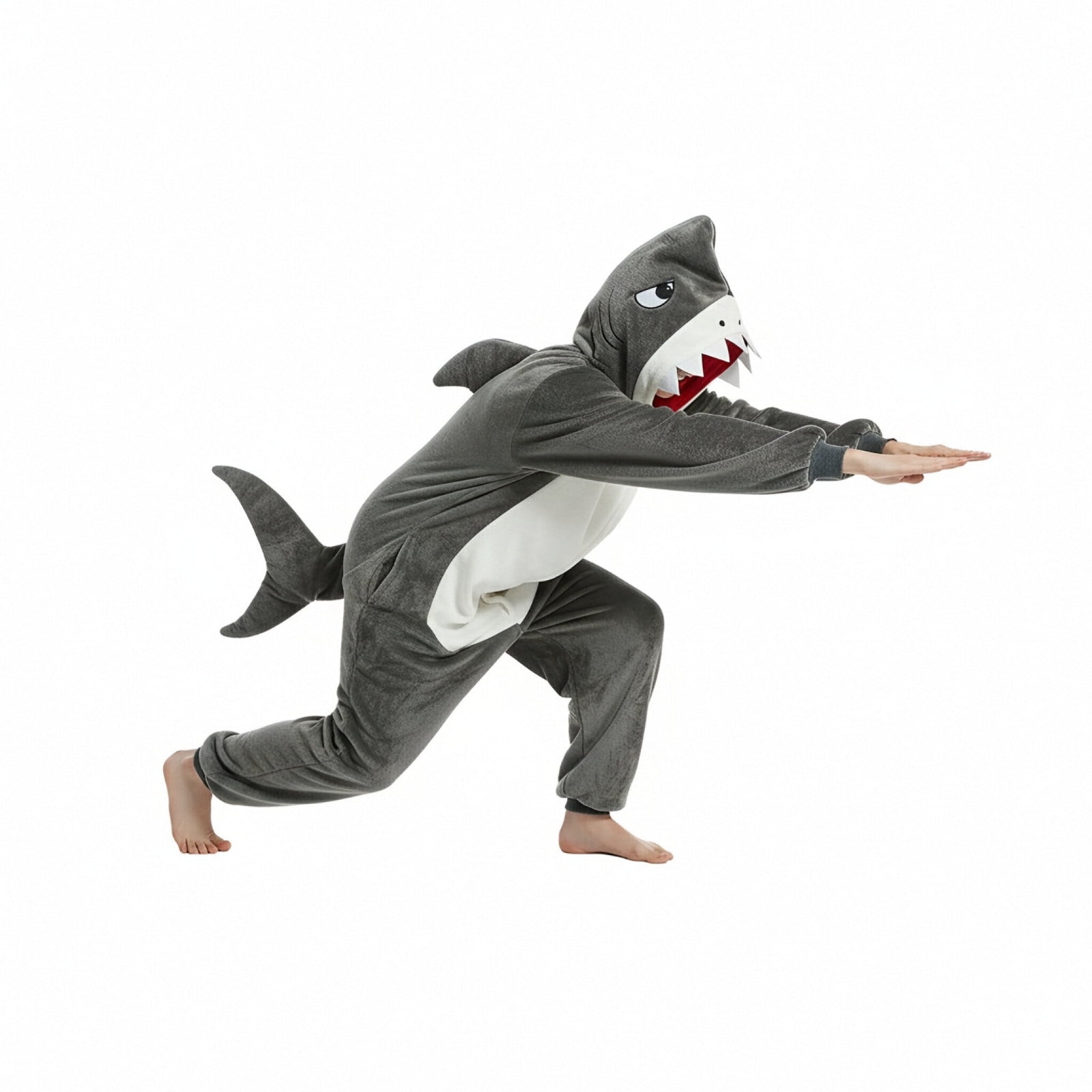 Fjofpr Pajamas Jumpsuits for Women Plus Size Fleece Fluffy Sleepwear Zip up Hooded Plush Rompers Cute Shark One Piece Fashion Pajamas Hooded Long-sleeved Pajamas Home Clothing Pajamas Gray M