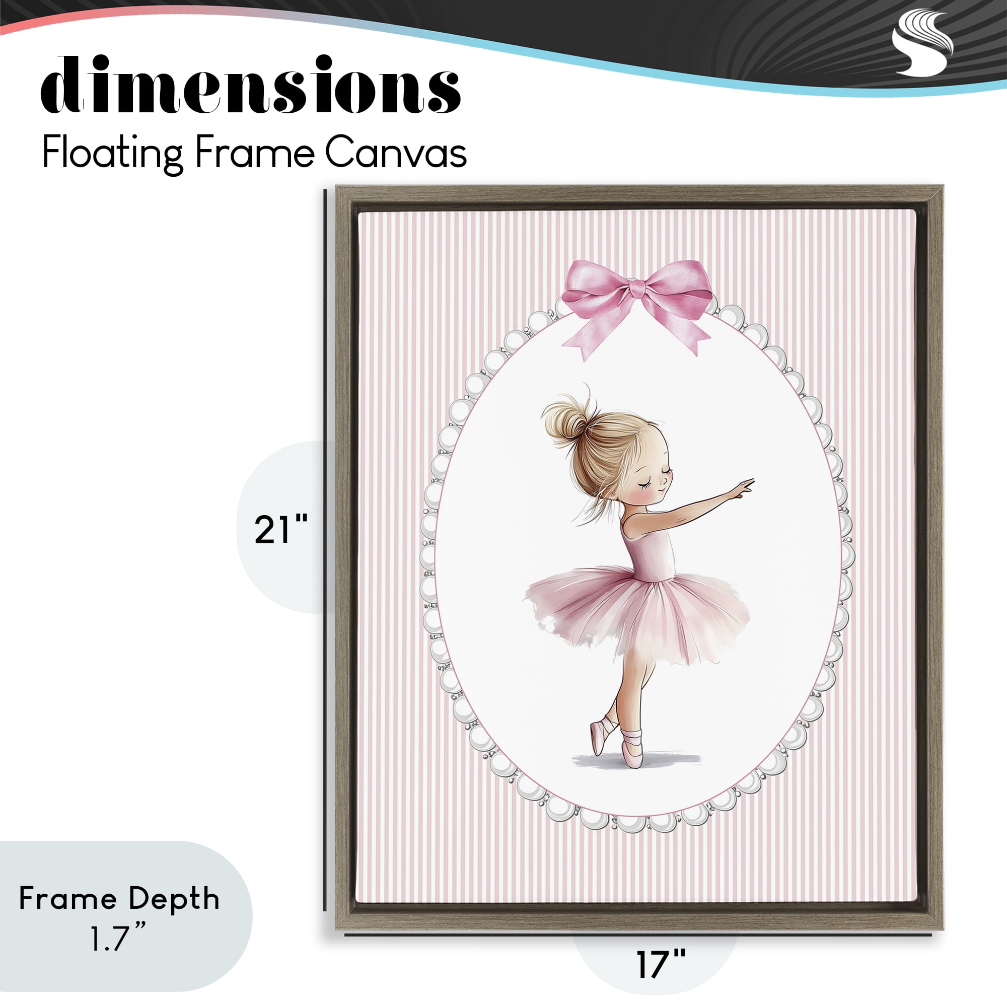 Stupell Industries Blush Pink Ballerina Brown Framed Floater Canvas Wall Art, design by Christine Simpson Art