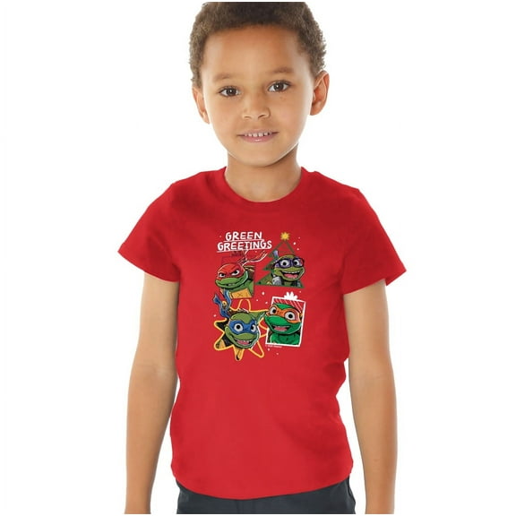 Teenage Mutant Ninja Turtles Green Greetings Christmas Kids T Shirt (3) for Toddler Boys and Girls, Red