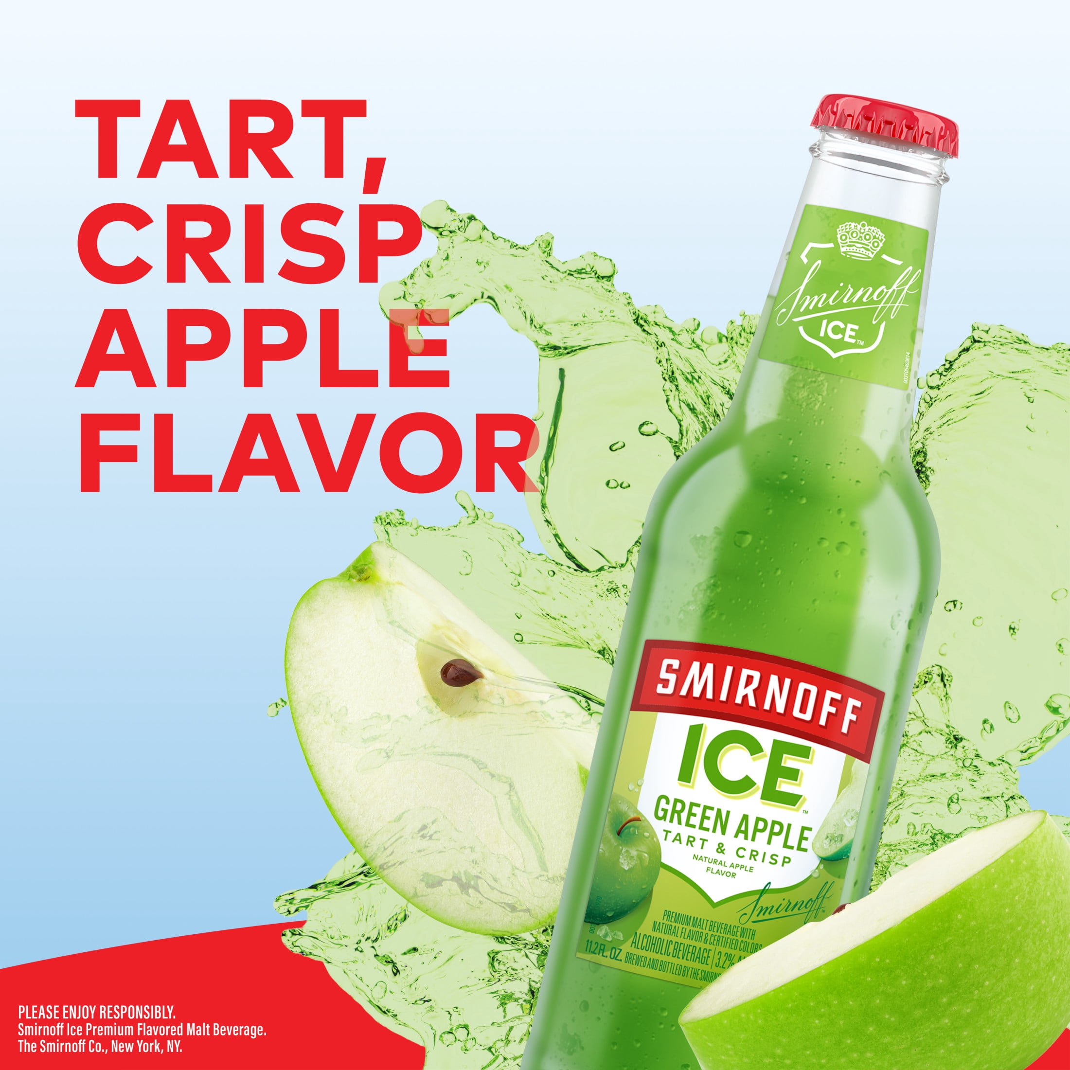 Smirnoff Ice Green Apple, 6 Pack Bottles, 11.2 fl oz, 4.5% ABV