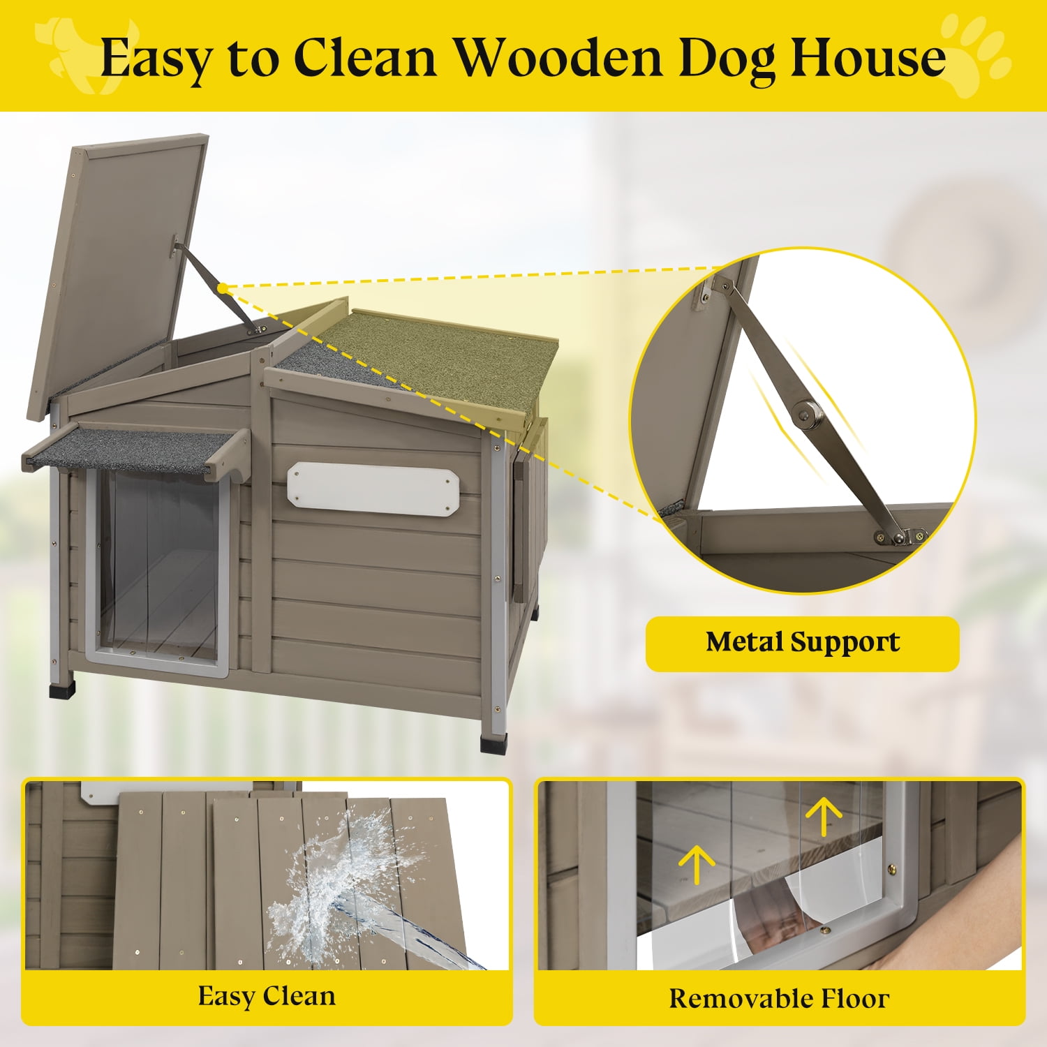 Gowoodhut 43" L Dog House Outdoor, Large Wooden Dog Kennel Indoor with Window