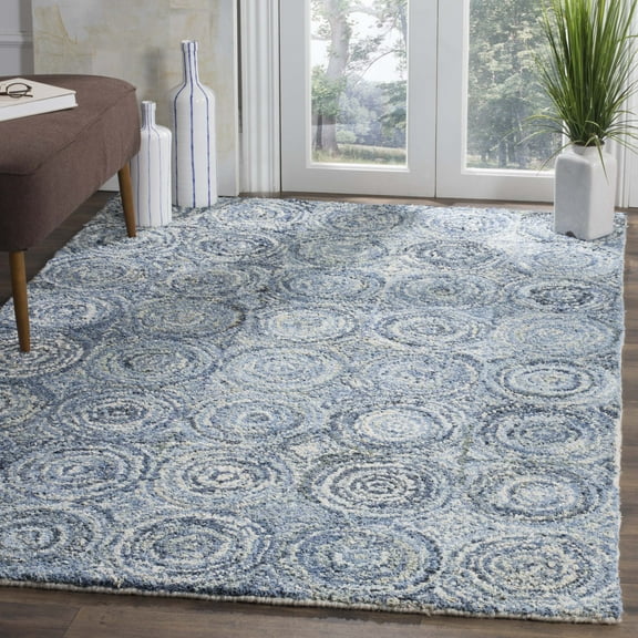 SAFAVIEH Nantucket Sandford Geometric Circles Cotton Area Rug, Blue, 4' x 6'