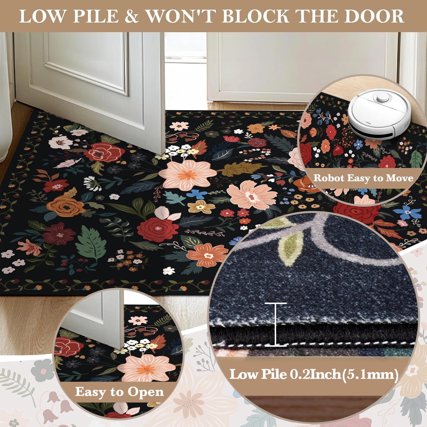 Sanmadrola Area Rugs for Living Room Rug 5x7 Machine Washable Non Slip Floral Vintage Low Pile Large Rugs for Living Room, Bedroom, Farmhouse, Dining Room,Kitchen Entryway Bathroom Office