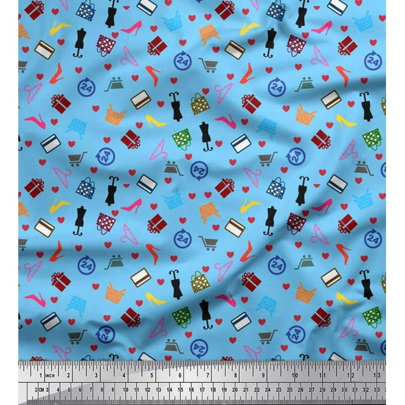 Soimoi Poly Georgette Fabric Women Dummy,Shopping Bag & High Heels Fashion Fabric Prints by Yard 42 Inch Wide