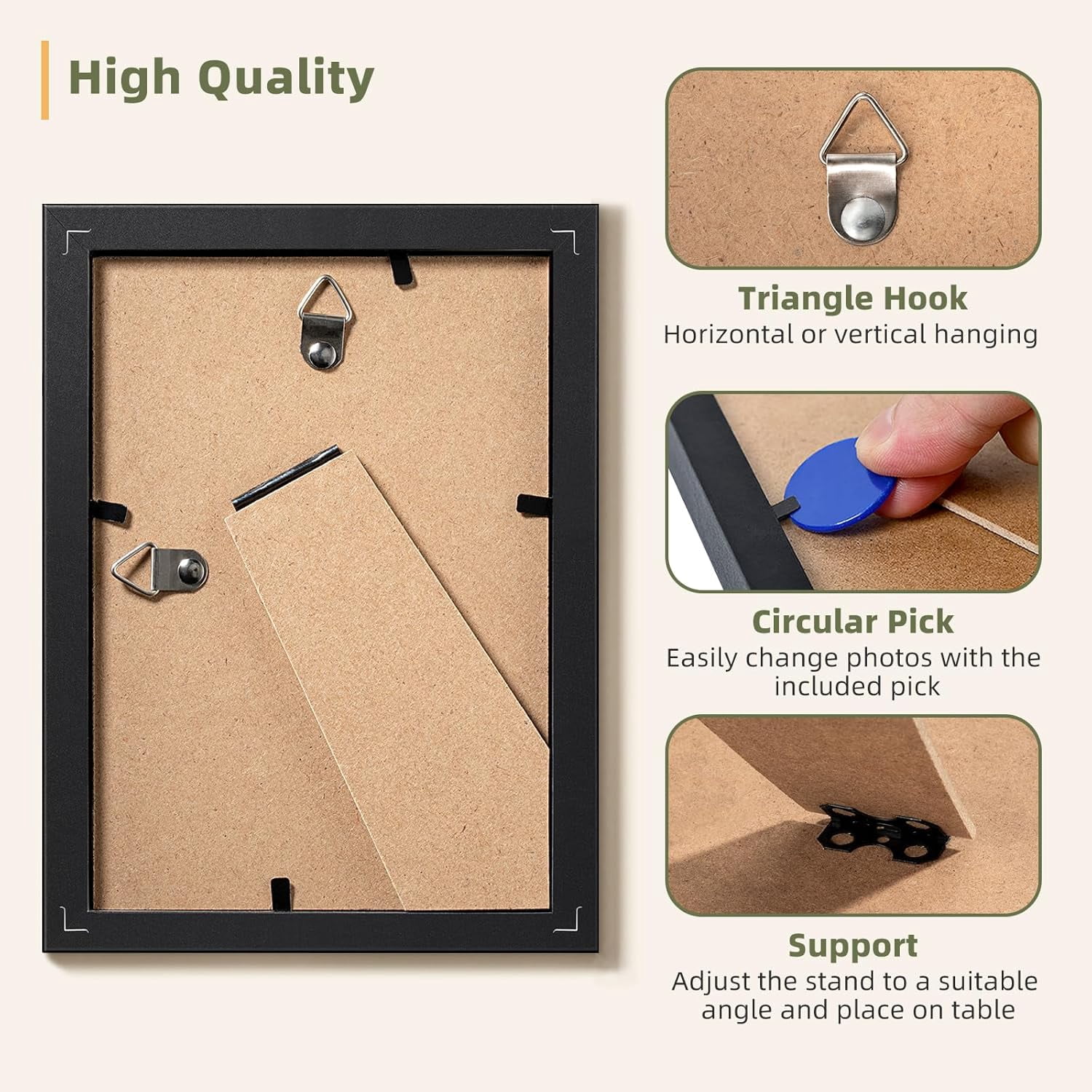 TAVENE 5 pack,4x6 Picture Frame, Black Frames Display Photo 4x6 without or 3.5x5 with Mat, Gallery Wall Frame Set, Tabletop Display or Wall (Black)