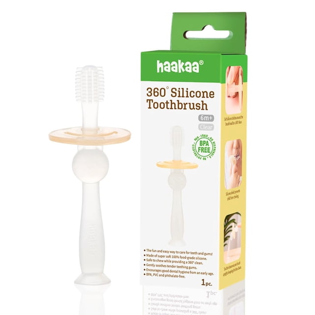 Cepillo de dientes de silicona para bebés Haakaa 360°, apto para alimentos blandos, 6 m o más