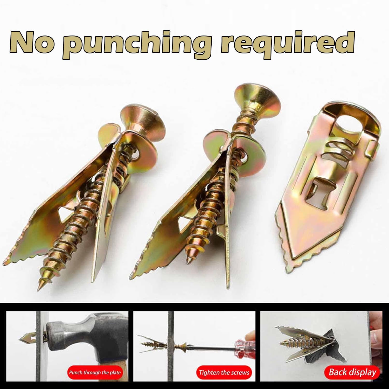 Metal Expansion Anchors for Drywall – 100pcs Self-Drilling Anchors & Screws Kit for Gypsum Boards, Zinc-Plated Steel, No Pre-Drilling Required, Easy Installation (200pcs)