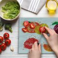 thumbnail image 3 of Fruit Cutting Board, Watercolor Grunge Background with Paint Splashes Peach Raspberry Plum and Orange, Decorative Tempered Glass Cutting and Serving Board, Large Size, Multicolor, by Ambesonne, 3 of 5
