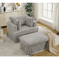 thumbnail image 2 of Chaise Lounge Chair Indoor with Ottoman, 47.8'' Deep Seat Sleeper Chair with 2 Pillows, Corduroy Upholstered Comfy Reading Chair for Bedroom, Living Room, Office, Light Grey, 2 of 9