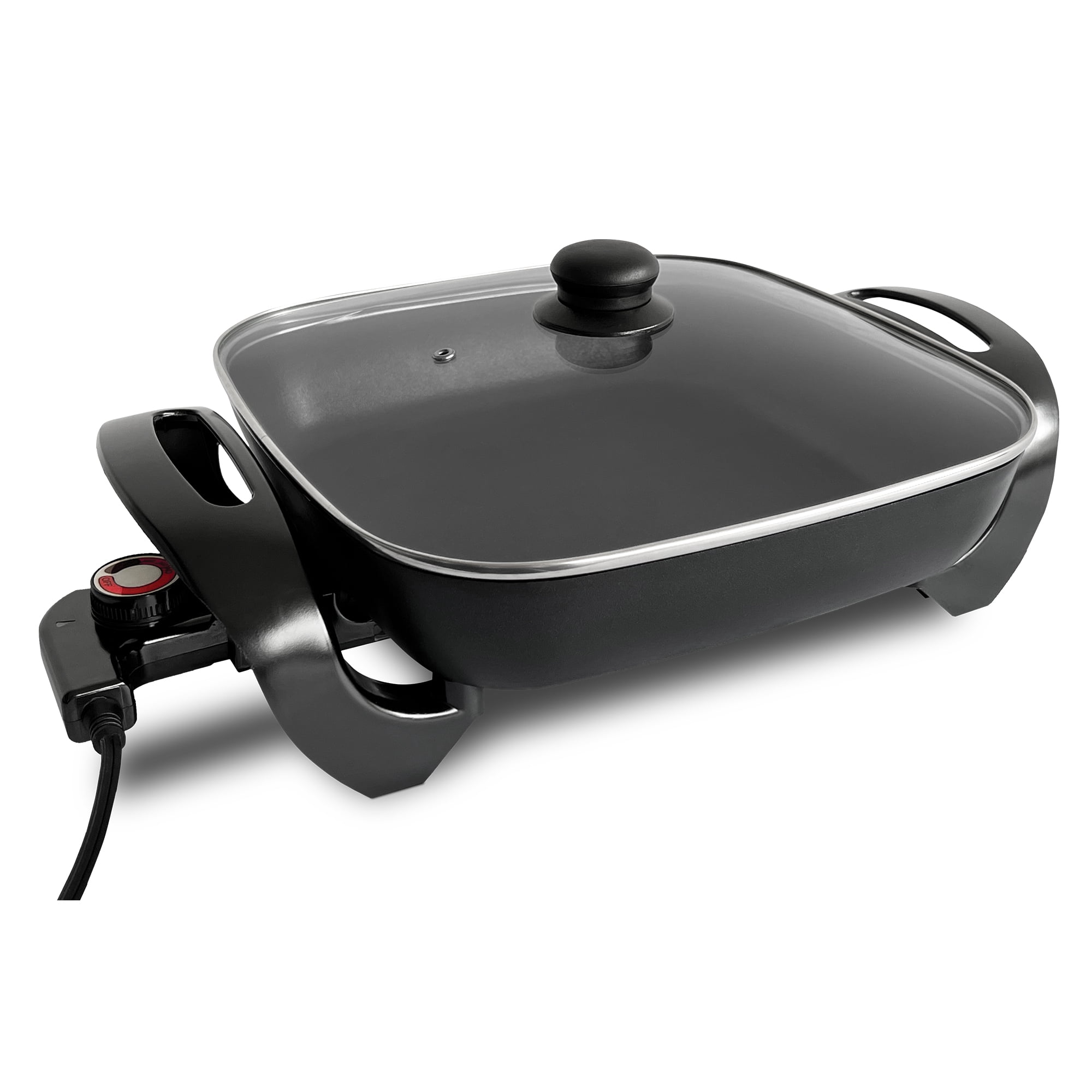 Black 12-Inch Non-Stick Electric Skillet with Glass Lid