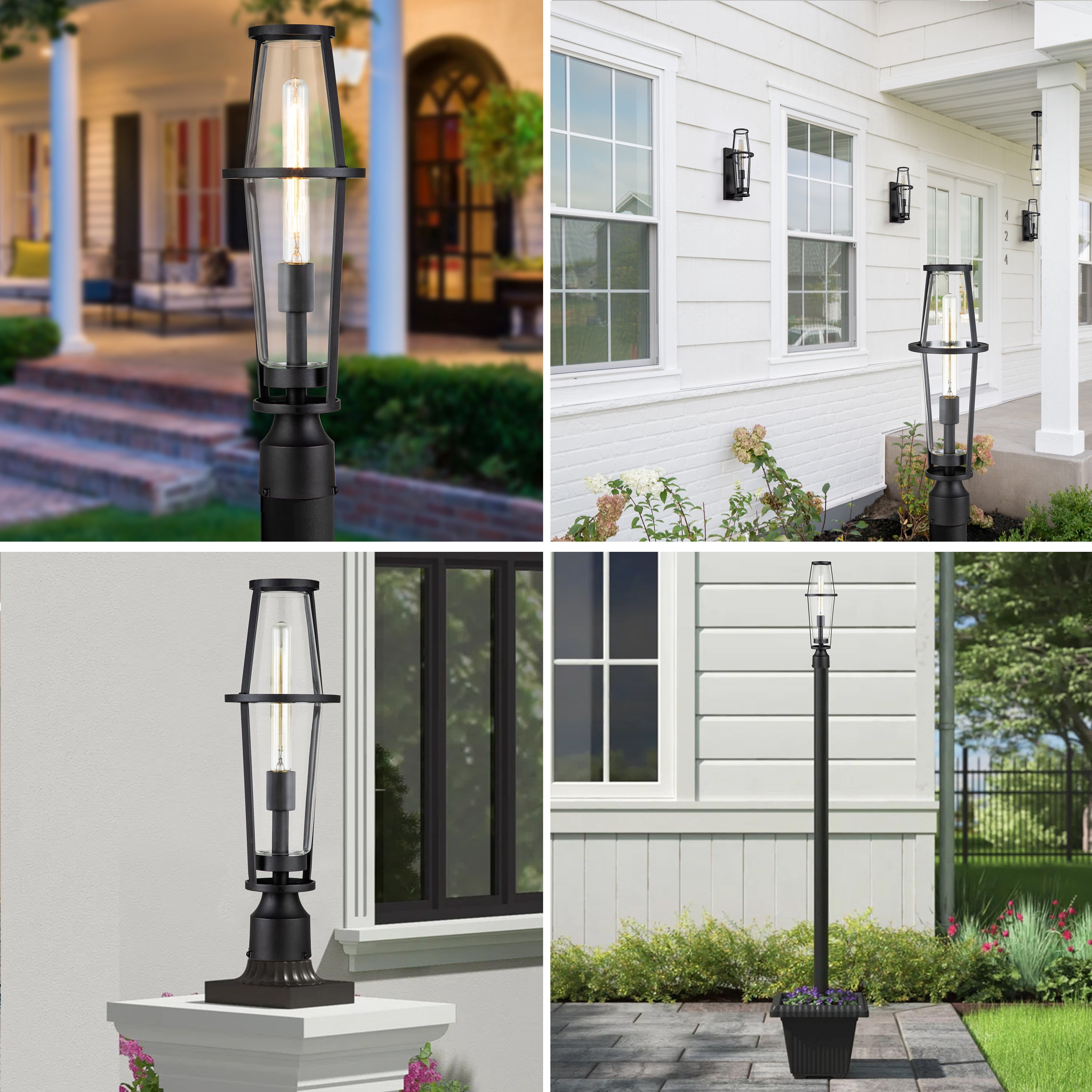 C Cattleya 1-Light Black Outdoor Post Lantern with Clear Glass Shade