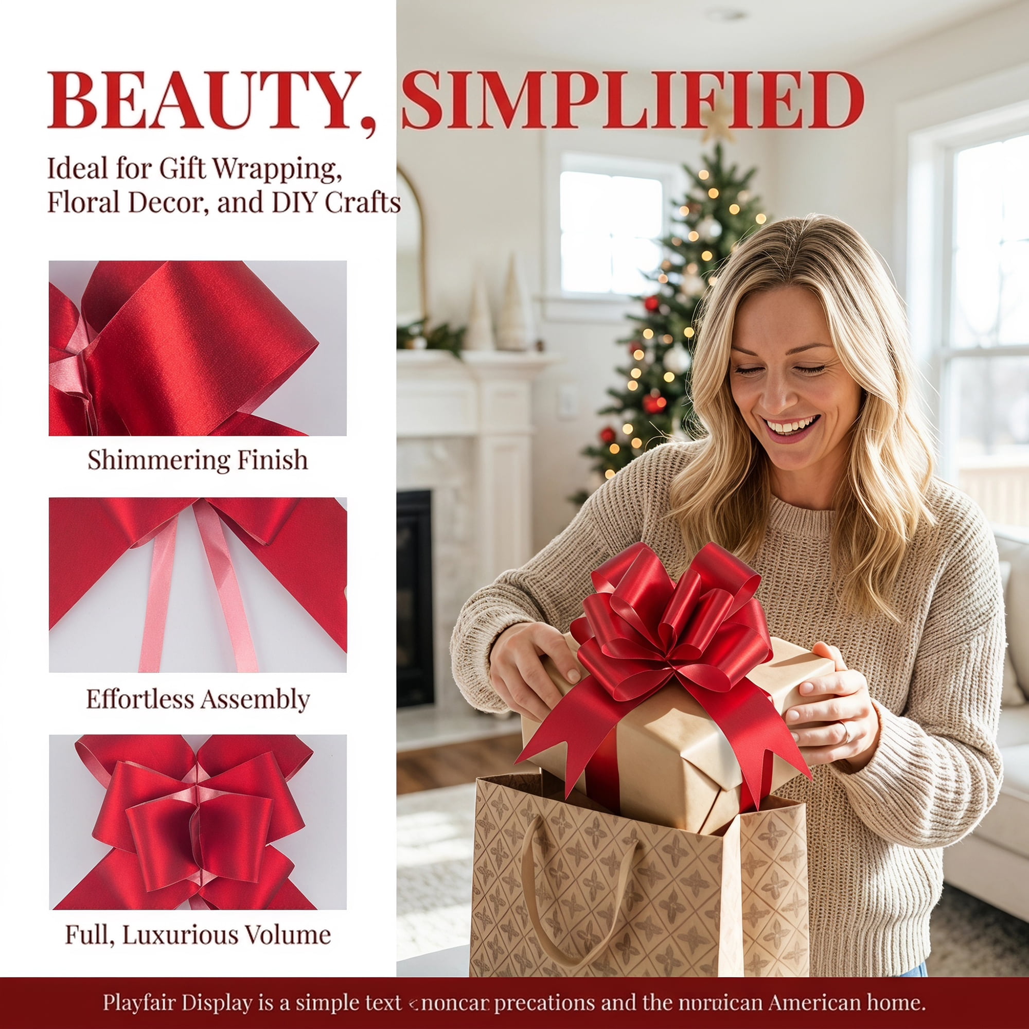 Unique Bargains Crush-resistant Metallic-finish Ribbon Bow for Elegant Gift Wrapping Red
