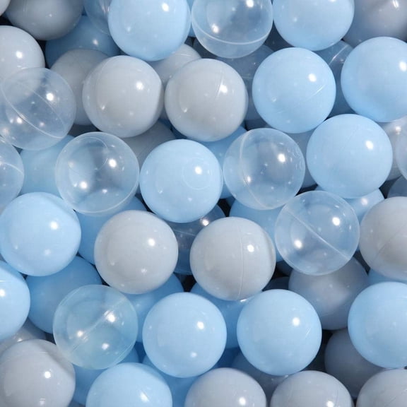 PlayMaty Plastic Ball Pit Balls 100 Pcs for Kids Playhouse Ball Pool Pit 2.2inches(Blue Gray &Transparent)