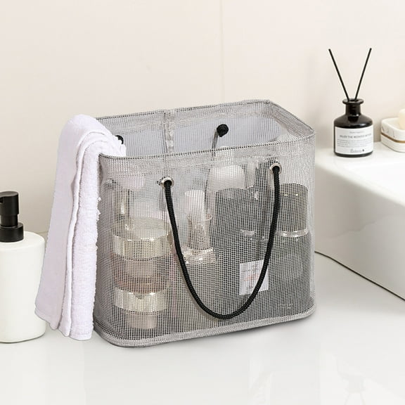 HongHeng Clearance Under $2.00 Mesh Wash Bag Portable Storage Organiser Hand Carry Bath Bag Polyester Mesh Beach Bag Tote Wash Bag Beach Toy Storage Bag