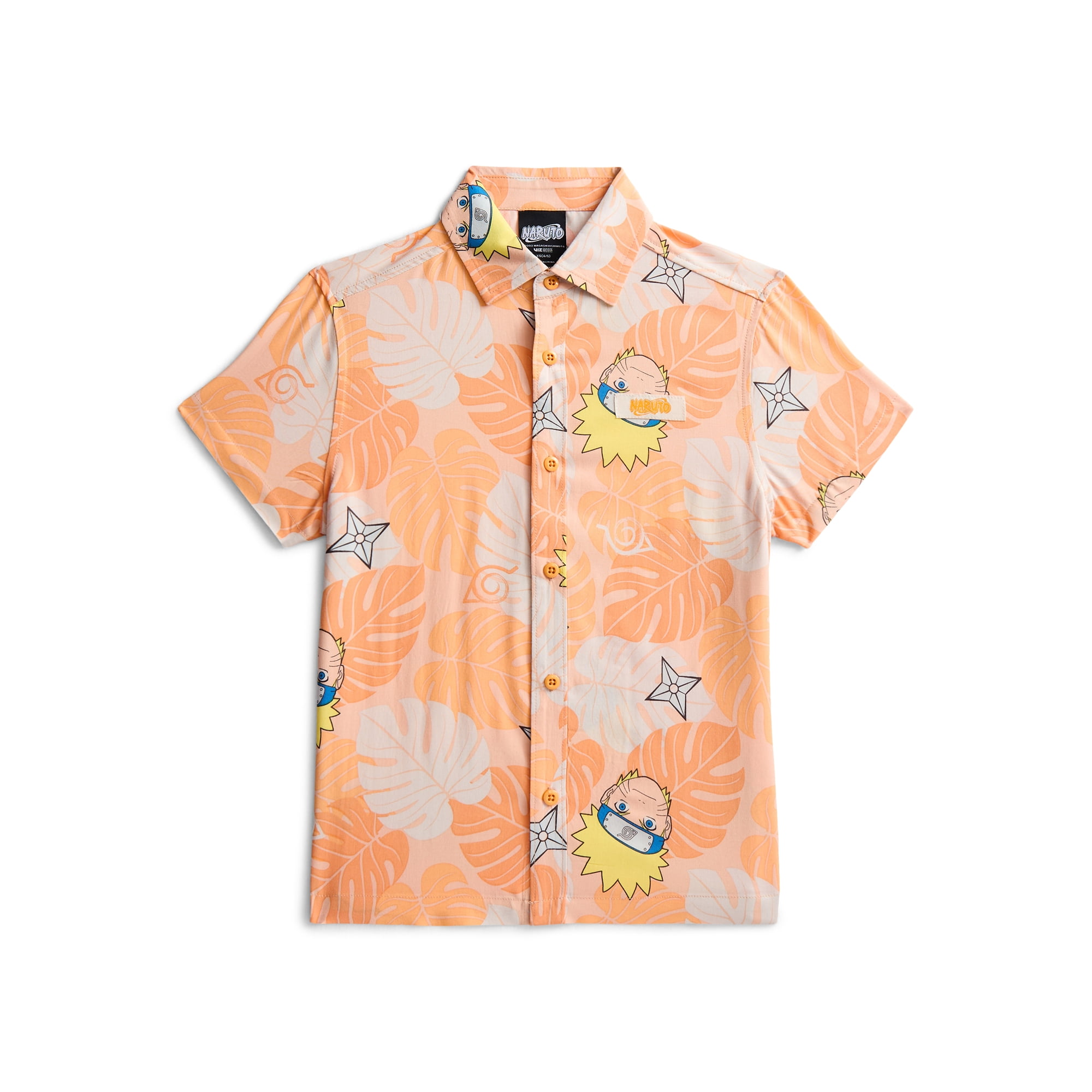 Naruto Boys Graphic Button Up Resort Shirt with Short Sleeves, Sizes 4-18