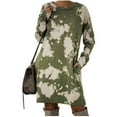 thumbnail image 2 of VSSSJ Women's Long Sleeve Casual Tie-Dyed Printed Sweatshirt Dresses Oversized Crew Neck Loose Pockets Knee Length Pullover Dress Green L, 2 of 3