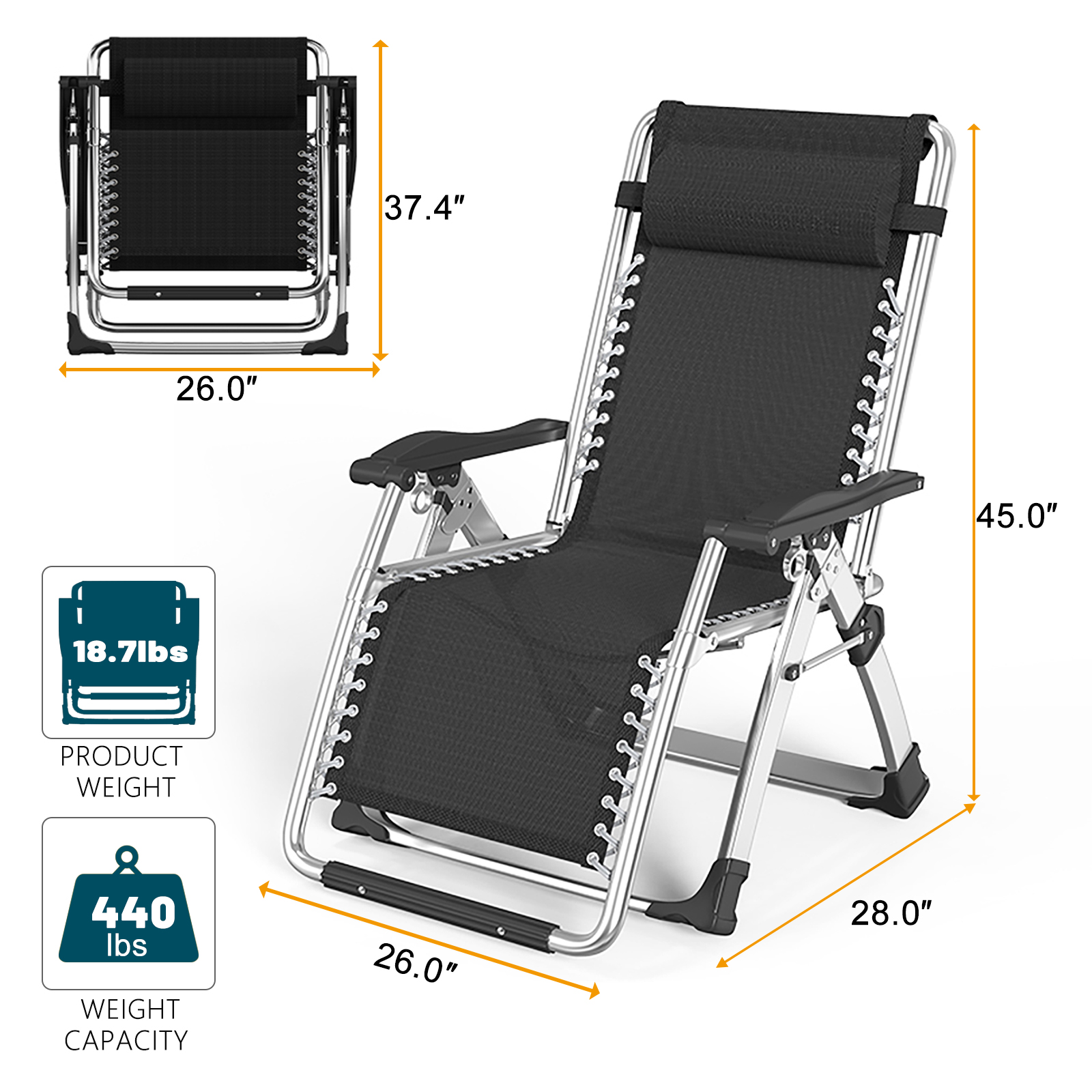 Lilypelle Zero Gravity Chair Adult Folding Reclining Lounge Chair with Mat Recliner Chairs with Tray,Pillow - image 4 of 10