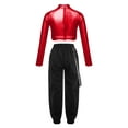 thumbnail image 2 of YiZYiF Kids Girls 2Pcs Hip Hop Jazz Dance Outfit Shiny Crop Top with Chain Pocket Sweatpants Athletic Gym Suit Red 12, 2 of 5