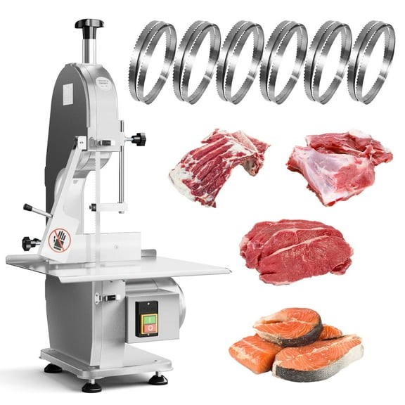 Xutumm Commercial Electric Meat Bandsaw, 1500W Stainless Steel Countertop Bone Sawing Machine, Work beach 20" x 15", 0.8-5.9 Inch Cutting Thickness