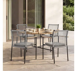 Spruce & Spring Modern Woven Rope Patio Dining Armchair Equipped With Cushion 4 Pieces For Outdoor Space Grey Woven Rope Fabric