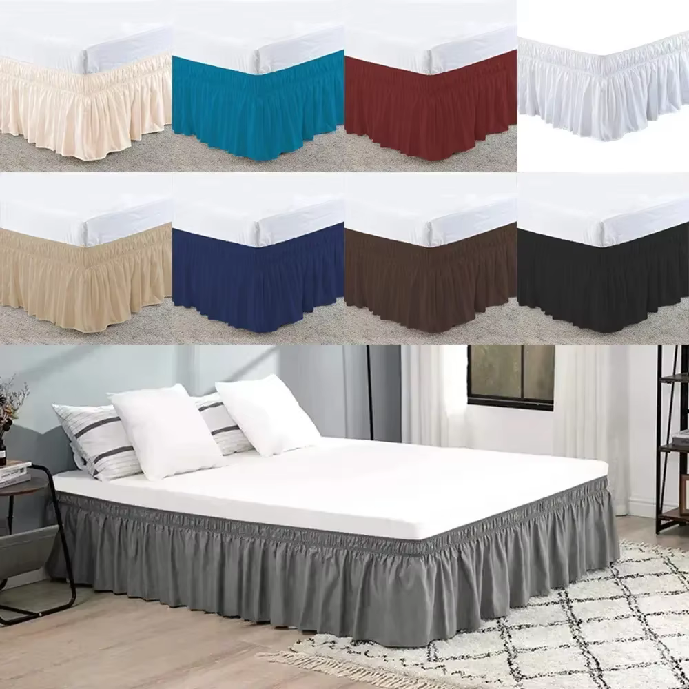 AIGIA Elastic Wrap Around Bed Skirt Dust Ruffle Smooth Soft Bed Frame Cover 15-inch Drop Easy To Put On