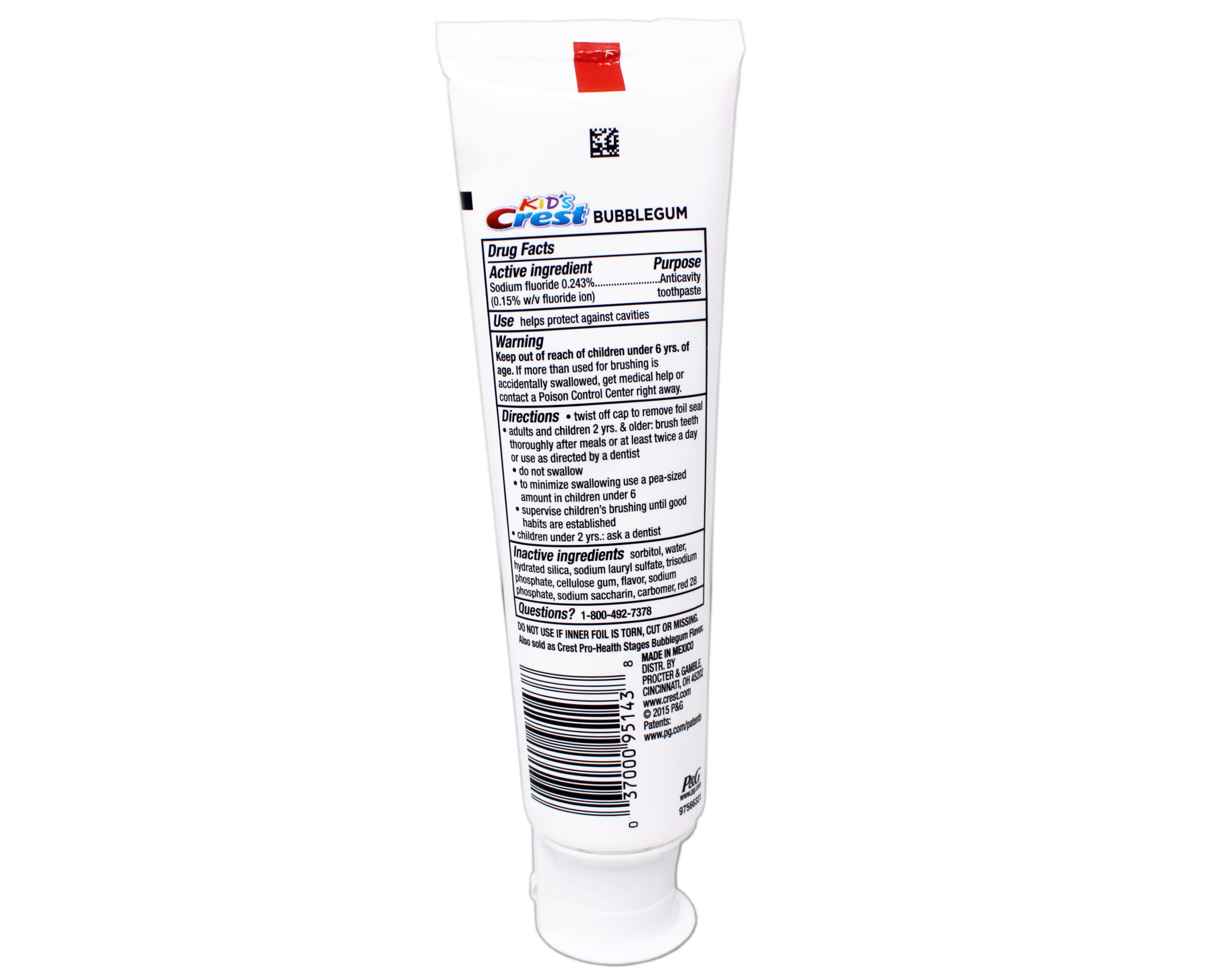 Crest Kid's Toothpaste Cavity Protection Gel Formula, Bubblegum, 4.2 Ounce - 5 Pack