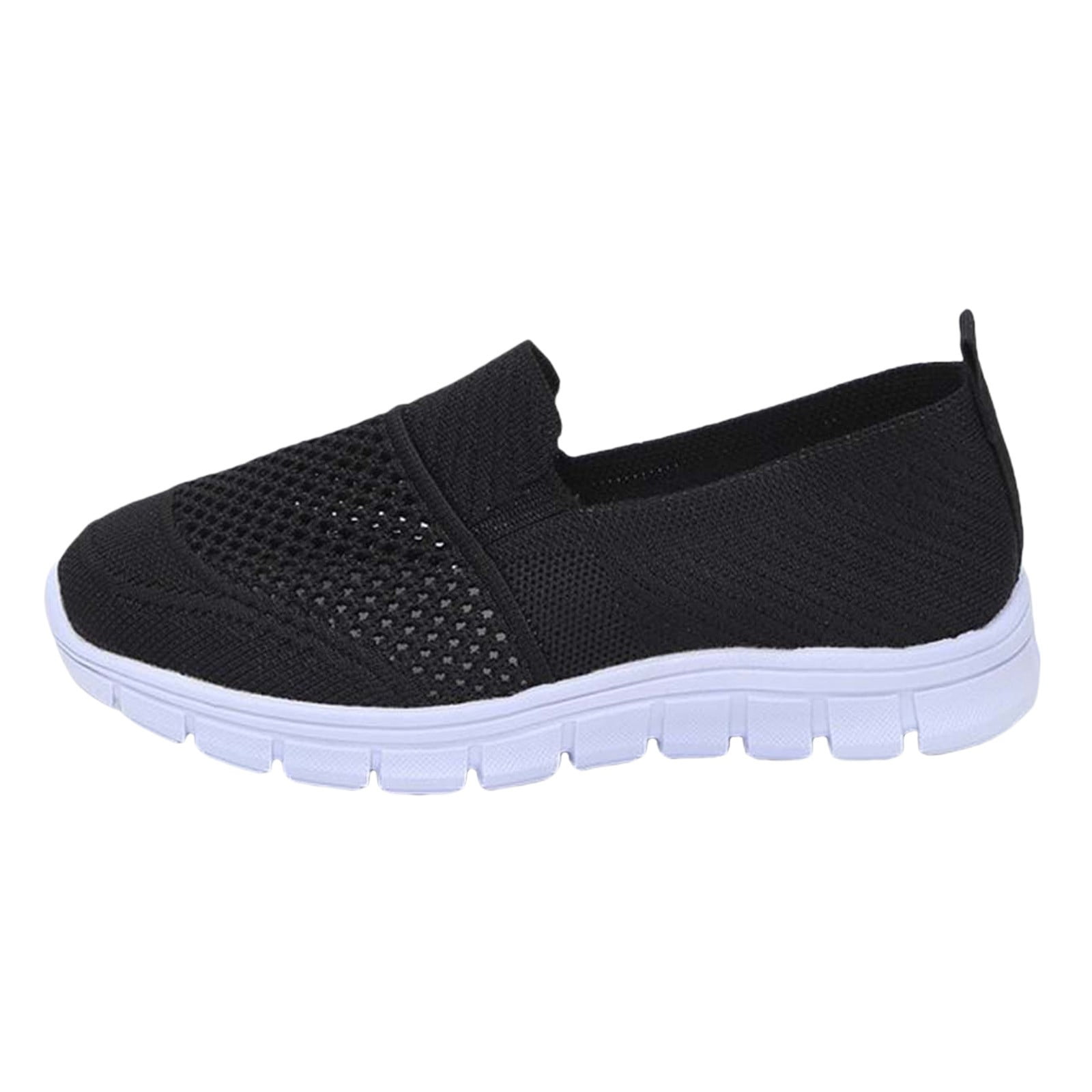XIMIN Womens Orthopedic Walking Shoes, Slip-On Diabetic Sneakers with Arch Support Air Cushion, Lightweight Platform Summer Casual Trainers (Black, 9.5)