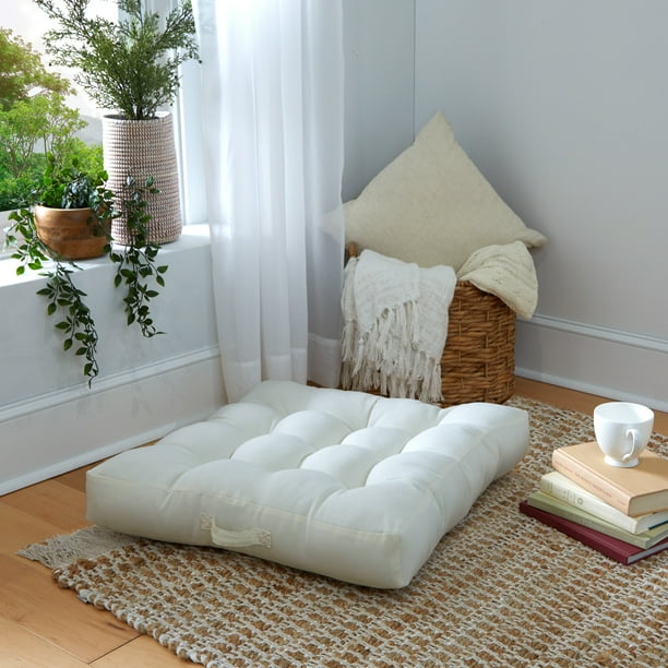 Sorra Home Ivory Square Floor Pillow with Handle 24 in x 24 in x 5 in