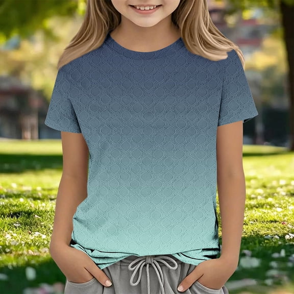 Amidoa Girls Ribbed T Shirts- Casual Soft Short Sleeve Crewneck Kids Summer Tops Basic Tees Beige Size 5T