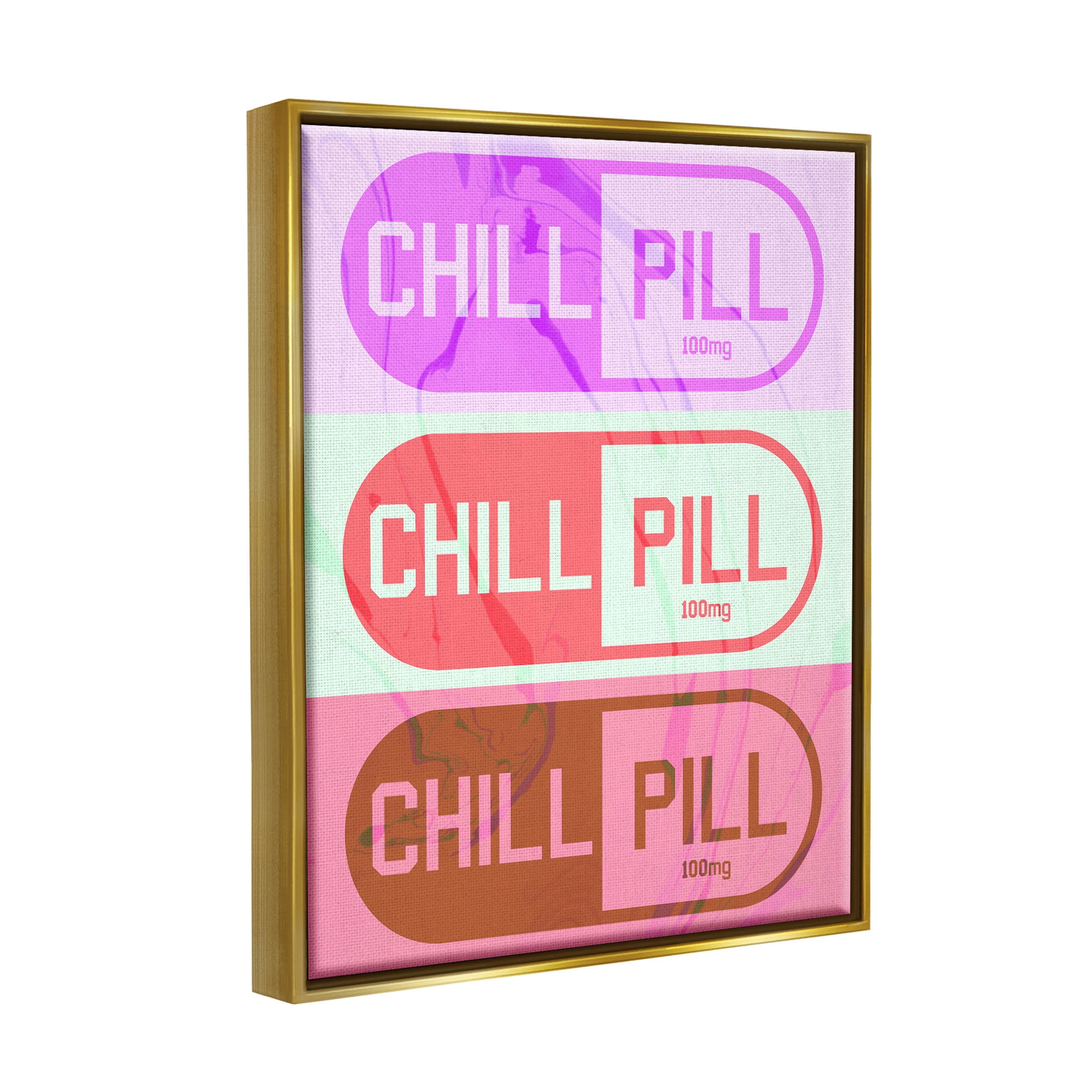Stupell Industries Various Chill Pill Shapes Graphic Art Metallic Gold Floating Framed Canvas Print Wall Art, Design by Daphne Polselli