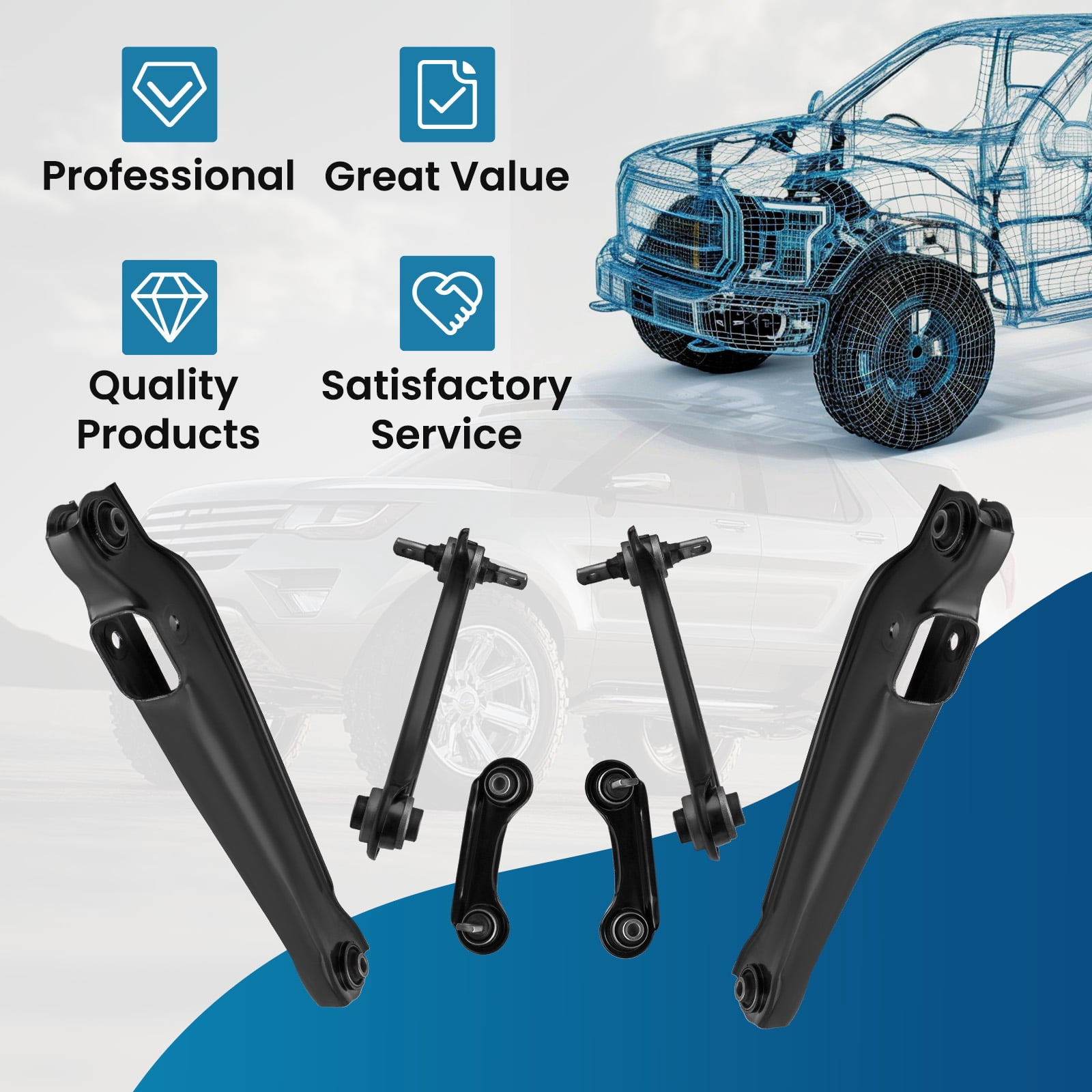 maXpeedingrods 6Pcs Rear Suspension Kit Upper Lower Control Arms w/Ball Joints for Mitsubishi Mirage 1993-2002