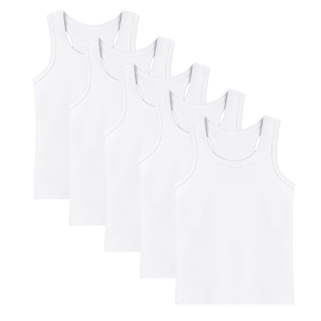 fatyb Lot de 5 Débardeurs en Coton pour Enfants Garçons Filles Sans Manches Chandails de Dessous Doux T-Shirts Décontractés à Col Rond