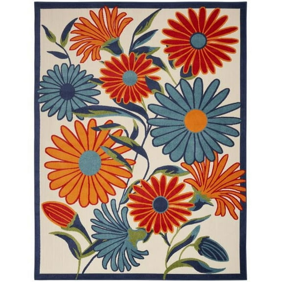 9 x 12 ft. Floral Stain Resistant Non Skid Machine Made Rectangle Area Rug, Multi Color