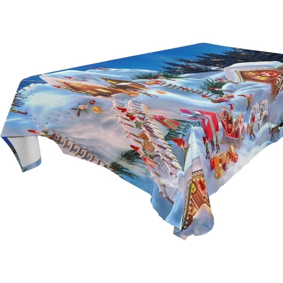 SKYSONIC 60”x90" Square Tablecloth with Christmas Night Taiga Moon Prints, Anti-Wrinkle and Smooth Table Cloth for Kitchen/Home Decoration