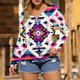 thumbnail image 1 of TaTaai Retro Print T-Shirt Soft Loose Women's Fashion Western Pattern Round Neck Long Sleeve Button Accent Casual Spring Daily Versatile Top Gift, 1 of 5