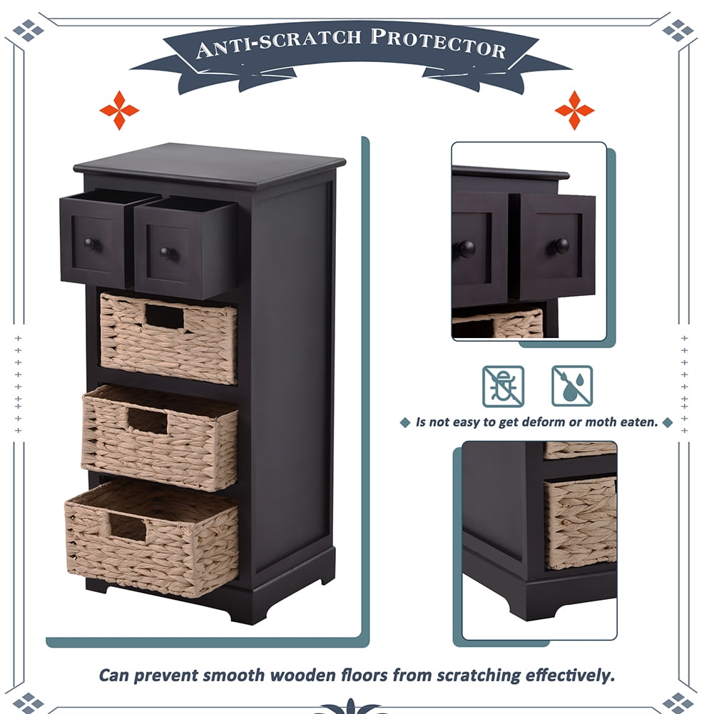 Private Jungle Vintage End Table with 3 Baskets for Livingroom Accent Style (Espresso)