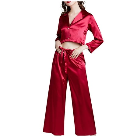 

EUHDSSDE Follure Women Pajamas Bathrobes Silk Pajamas Home Sleepwear Nightwear Set