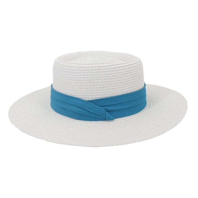 Minnieouse Sombrero de paja de verano, protección solar de ala ancha, informal, transpirable, senderismo, Picnic, pesca, viaje, gorra protectora solar de Sombreros Blanco azul NO9 Minnieouse AP012495-09
