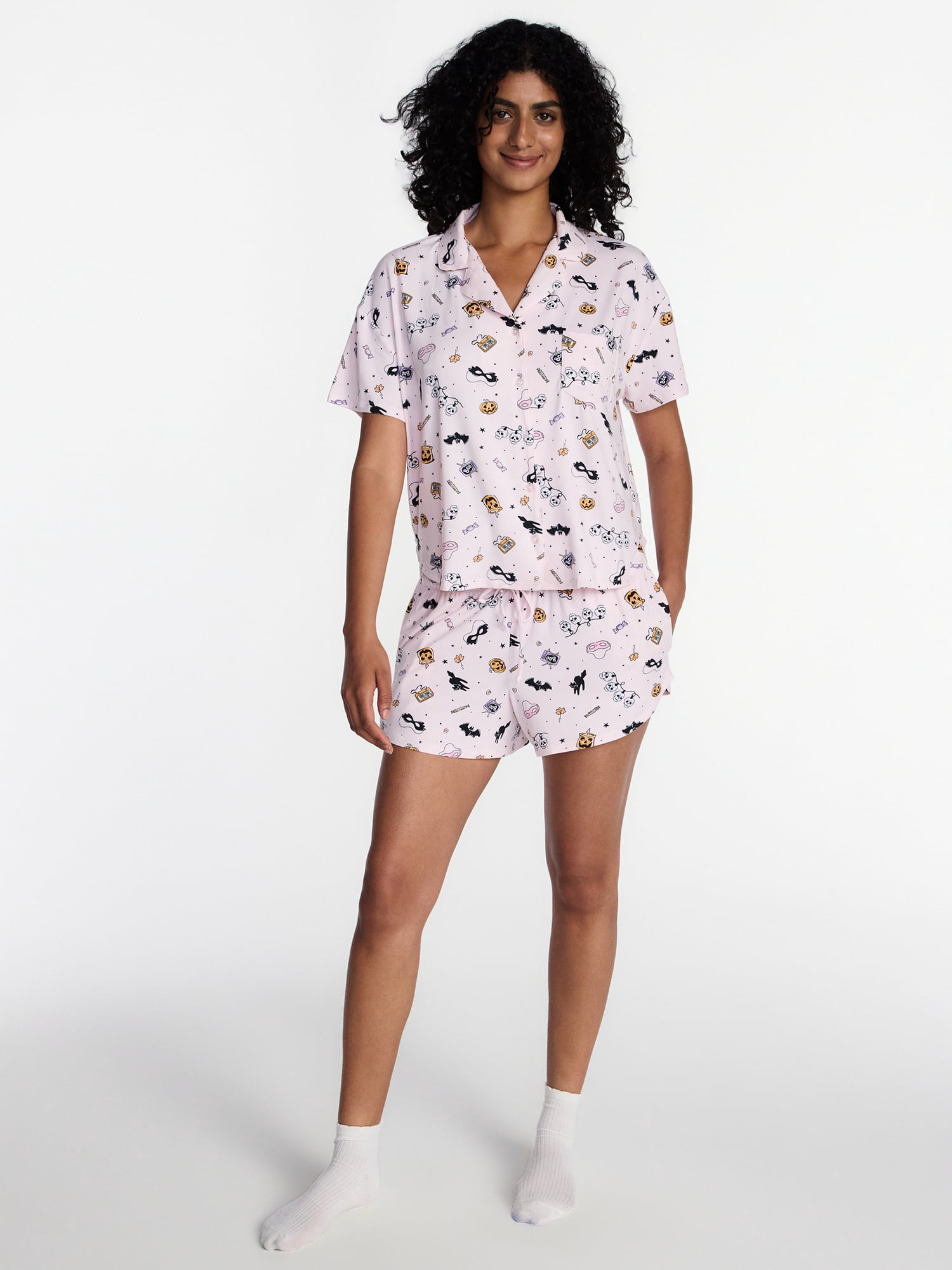 Halloween Women's Notched Top and Shorts Pajama Set from Way to Celebrate, 2-Piece, Sizes XS-3X