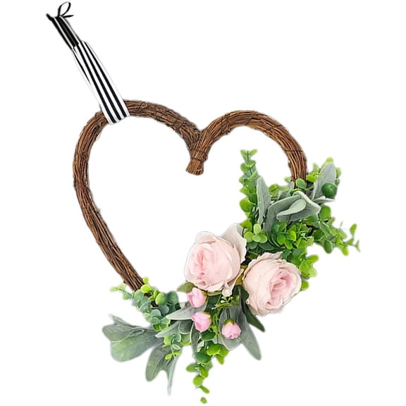 Valentine's Day Wreath for Front Door, Artificial Rose Wreath Hanging Flower Heart Shaped Wreath for Valentine's Day Wedding Window Wall Decor