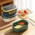 thumbnail image 3 of Double-layer Bento Box Japanese-style Microwave Lunch Box Office Worker Reducing Meal Divided Lunch Box with Utensils Spoon and Fork Bundle Divider Salad Box for Men Women, 3 of 6