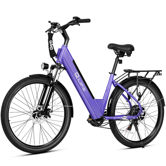 Qlife Cityone 2.0 Electric Bike for Adults,48V 10.4Ah 500W Hub Motor, 28 MPH Max Speed,26" Ebike,7-Speed Electric Bicycle with Front Suspension,(Purple)