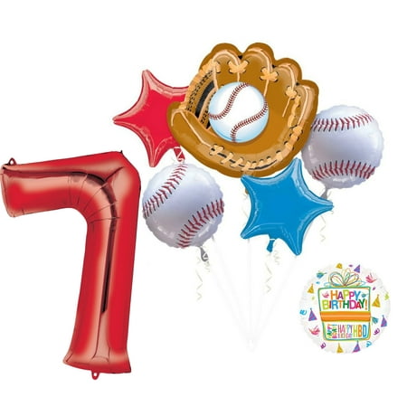 Baseball 7th Birthday Party Supplies and Balloon Bouquet Decorations