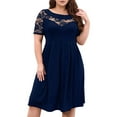 thumbnail image 2 of Plus Size Lace Chiffon Wrap Crew Neck Dresses Women Cocktail Wedding Guest Midi Dress Blue 4XL, 2 of 9