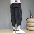 thumbnail image 3 of Bcfgryg Summer Cropped Pants Men's Retro Striped Casual Pants Trend Large Size Baggy Wide Leg Knickers Men’s Casual Pants, 3 of 5