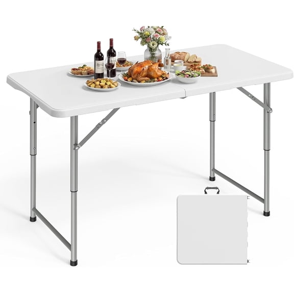4 Foot Folding Table with Carrying Handle and Tabletop Safety Lock
