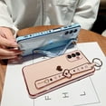 thumbnail image 2 of Compatible with Samsung Galaxy A24 4g Phone Case with Cute Love Heart Wrist Strap Kickstand Luxury Plating Side Elegant Heart Pattern Cover Soft Shockproof Stand Holder Bumper (Blue), 2 of 10